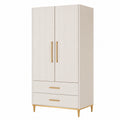 Armoire en bois MDF blanc avec pieds et poignées en métal doré