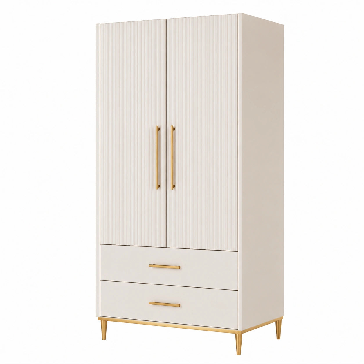 Armoire en bois MDF blanc avec pieds et poignées en métal doré