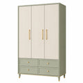 Armoire trois portes en bois MDF avec poignées métalliques vert crème