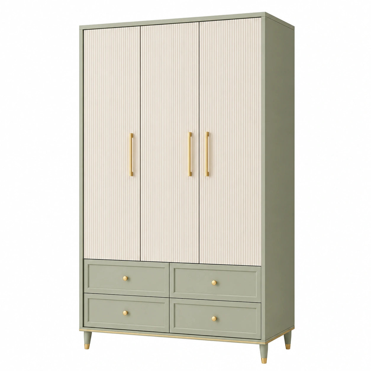 Armoire trois portes en bois MDF avec poignées métalliques vert crème