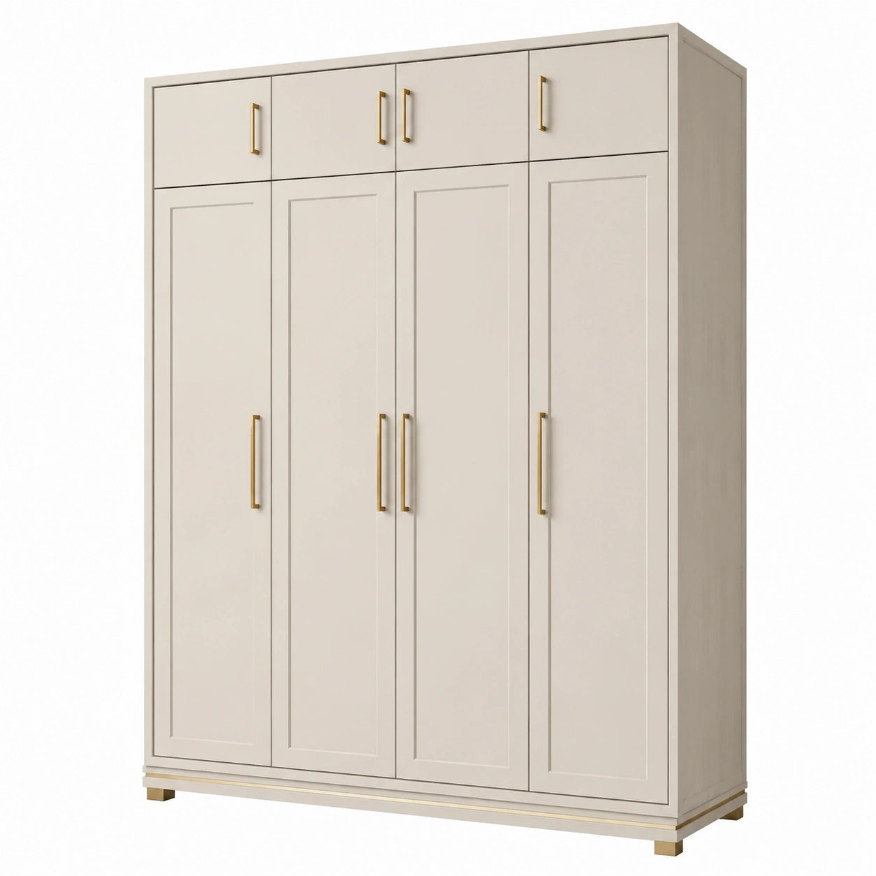 Armoire en bois avec poignées métalliques dorées, beige, 200x60x220 cm