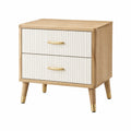 Table de chevet en bois avec tiroirs nervurés chêne/ivoire