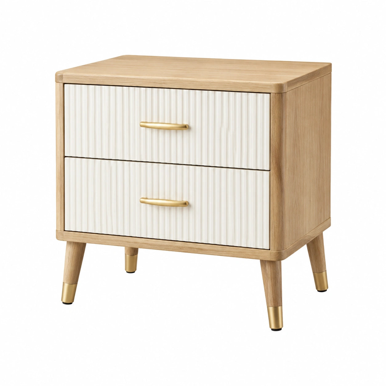 Table de chevet en bois avec tiroirs nervurés chêne/ivoire