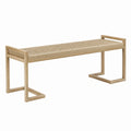 Banc en bois massif et rotin tissé 120x40x45 cm beige