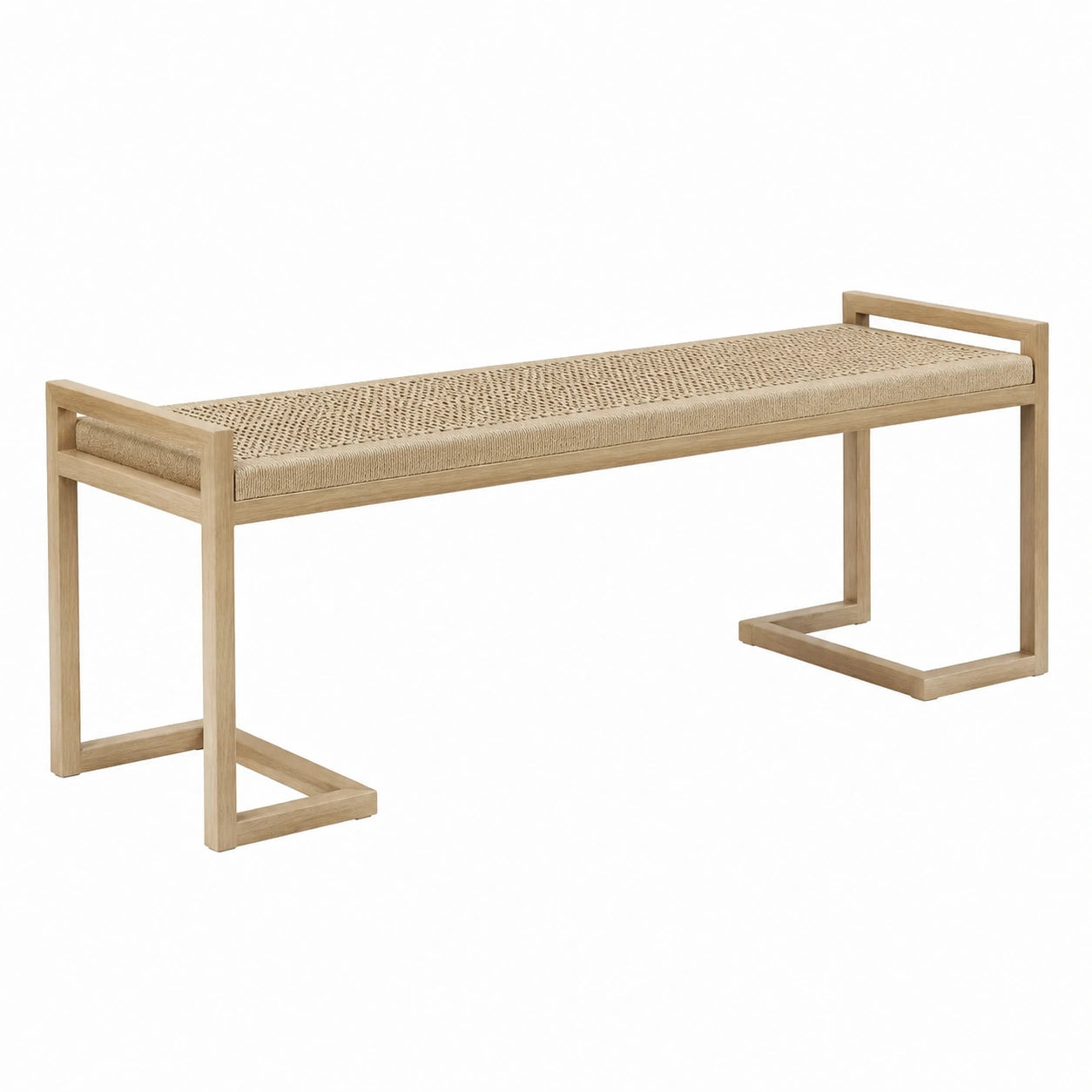 Banc en bois massif et rotin tissé 120x40x45 cm beige