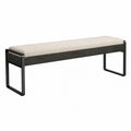 Banc en bois et métal avec siège en tissu beige et cadre noir