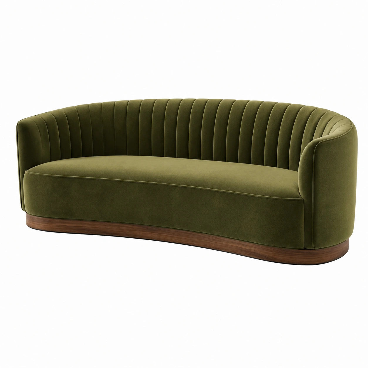 Canapé en Velours Acétate Vert Olive avec Base en Bois