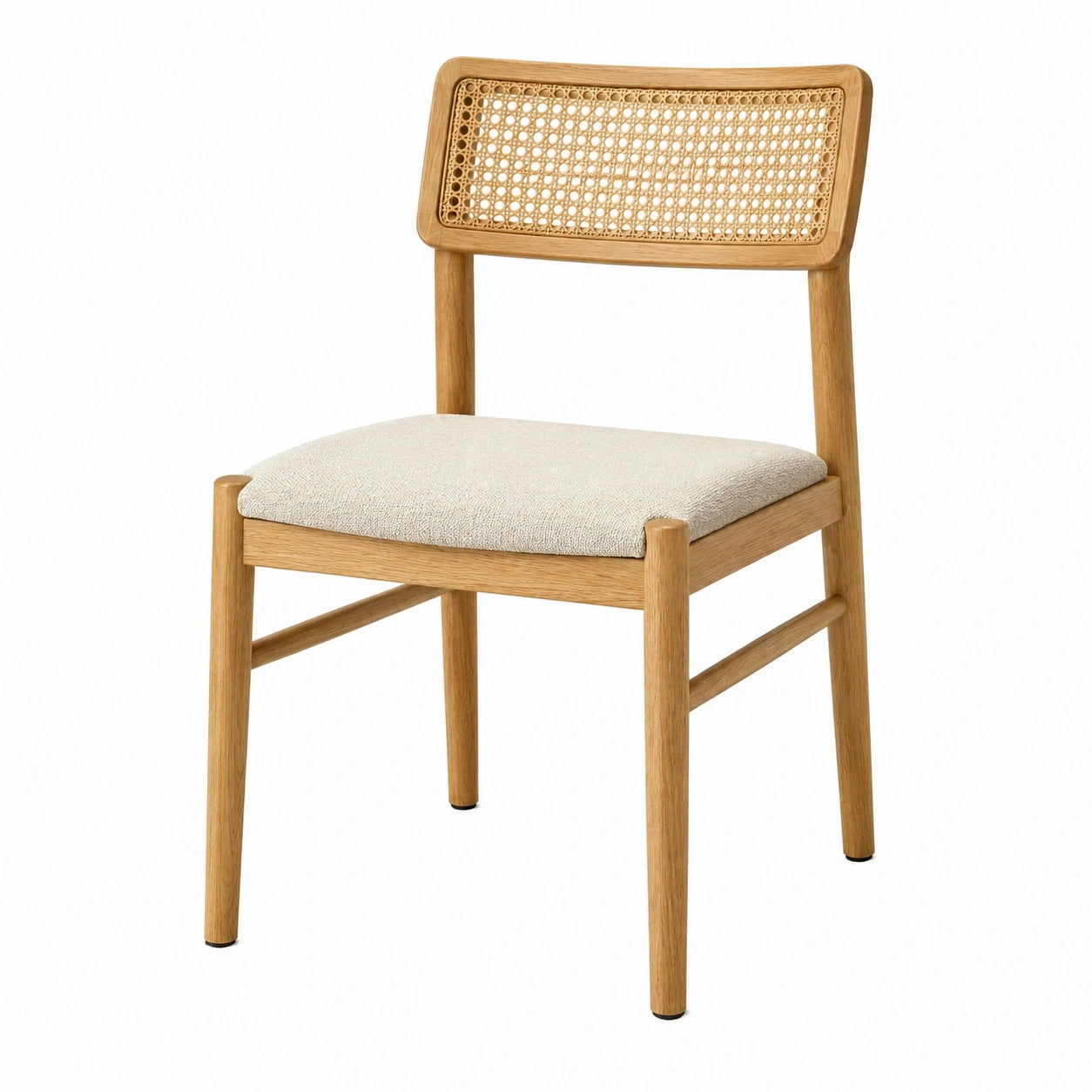 Chaise en bois de chêne avec dossier en cannage et assise en tissu beige