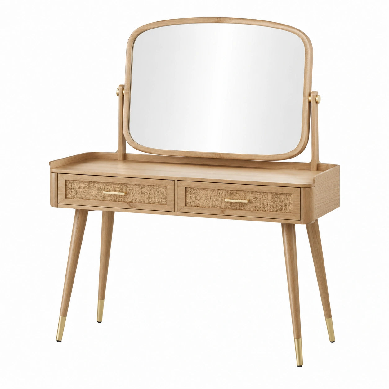 Coiffeuse en chêne avec miroir réglable et tiroirs