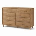 Commode en chêne 9 tiroirs poignées en métal 150x45x80 cm