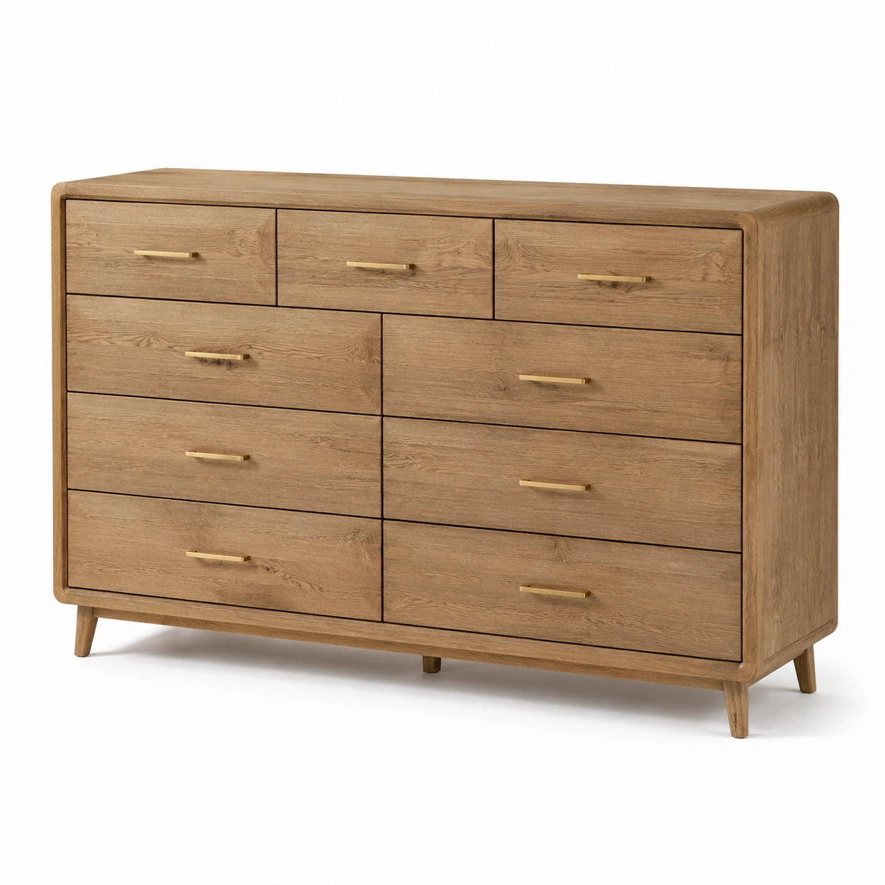 Commode en chêne 9 tiroirs poignées en métal 150x45x80 cm