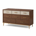 Commode en bois avec tiroirs en MDF et pieds en métal - Marron/Crème, 130x45x80 cm
