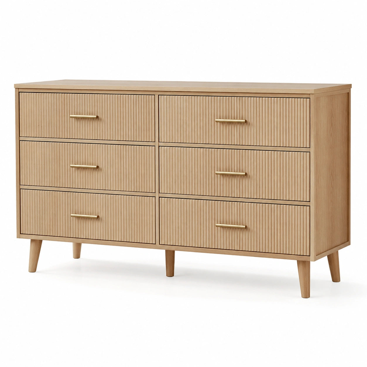 Commode en bois de chêne clair à 6 tiroirs avec poignées en alliage