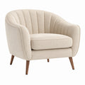 Fauteuil en tissu polyester beige avec pieds en bois massif