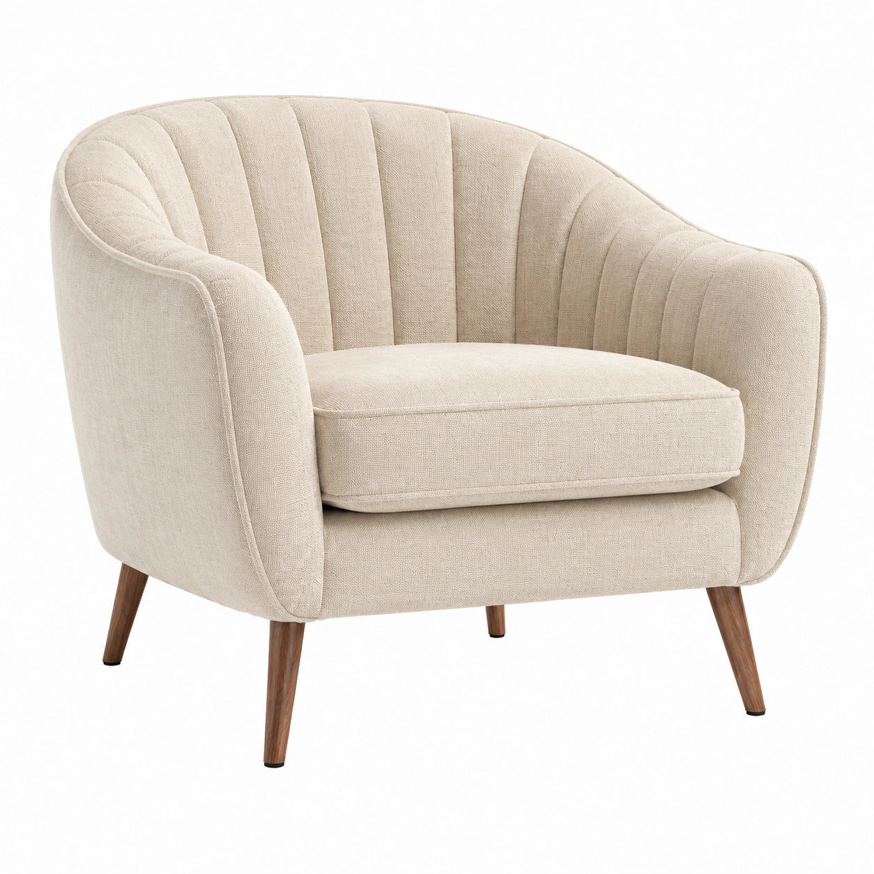 Fauteuil en tissu polyester beige avec pieds en bois massif