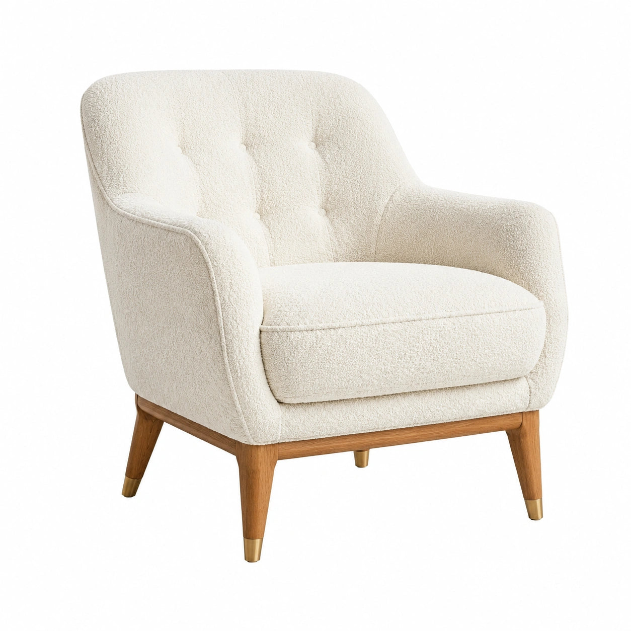 Fauteuil en tissu bouclé crème avec cadre en bois