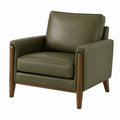 Fauteuil en bois et cuir synthétique vert olive, 85x80x85 cm