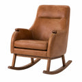 Chaise à bascule en cuir synthétique marron avec structure en bois